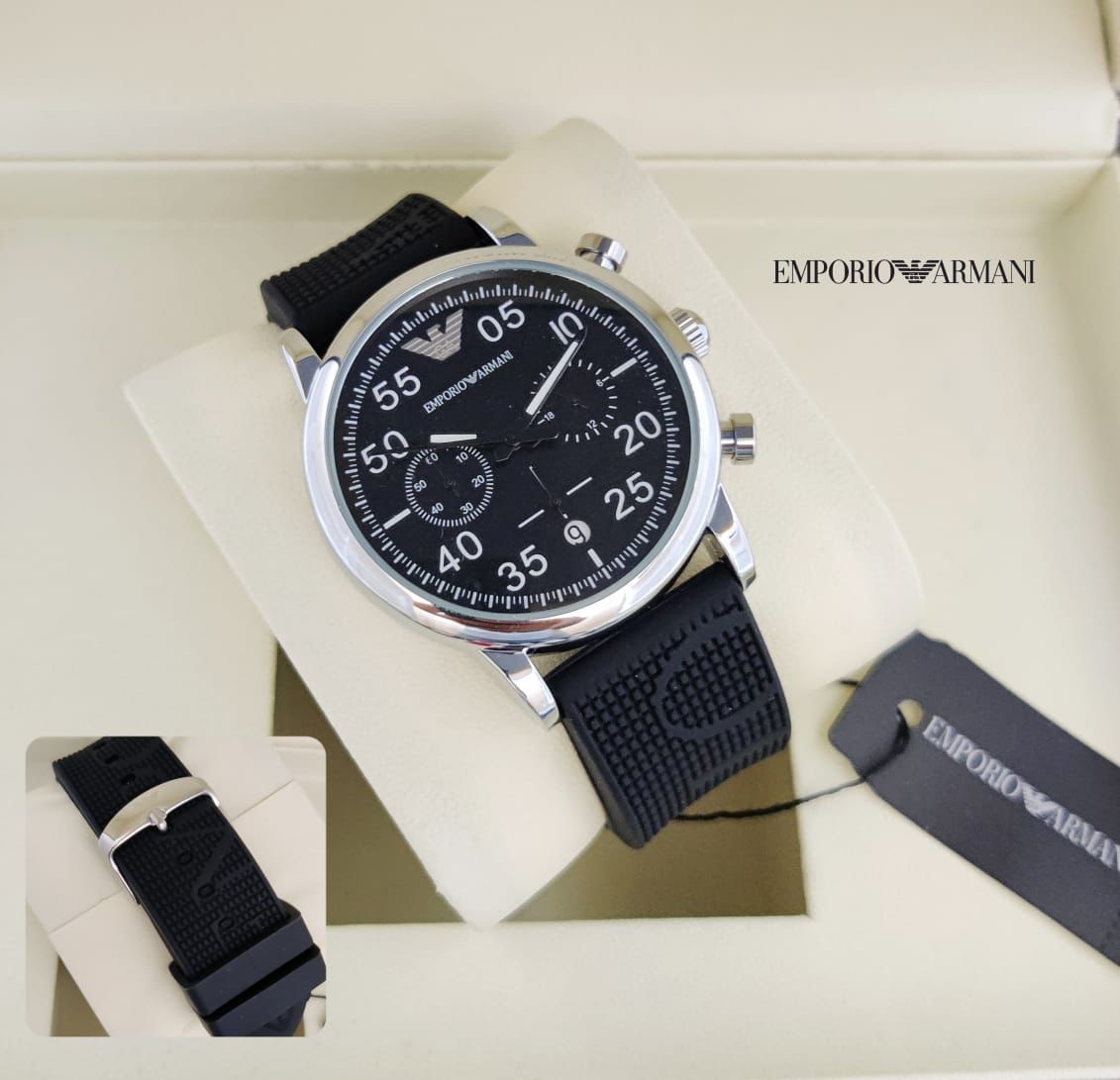 Armani watch black hot sale and silver